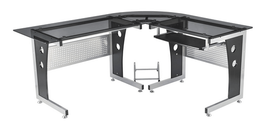 HomCom 64" Modern L-Shaped Glasstop Office Workstation Computer Desk